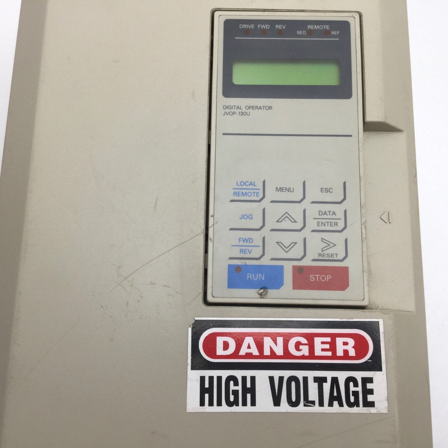 Used Yaskawa CIMR-G5U27P5 Inverter Drive, 3-Phase, With JVOP-130U Operator *Damaged*