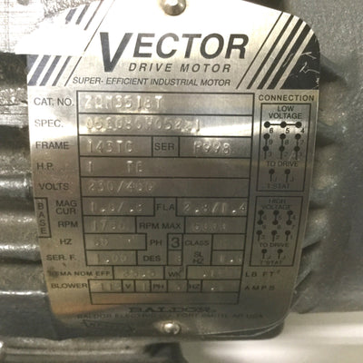 Used Baldor ZDM3518T Vector Drive Motor With HS35 Encoder 1HP 230/460VAC 1750-6000RPM