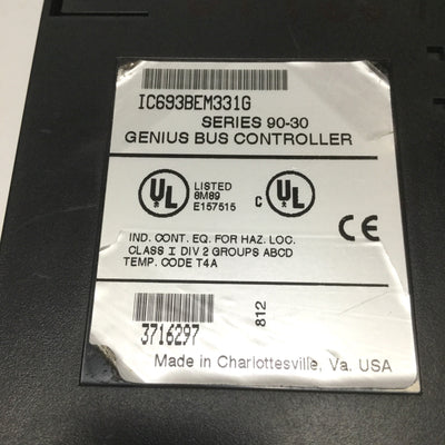 Used GE Fanuc IC693BEM331G Series 90-30 PLC Genius Bus Controller Module, 128B