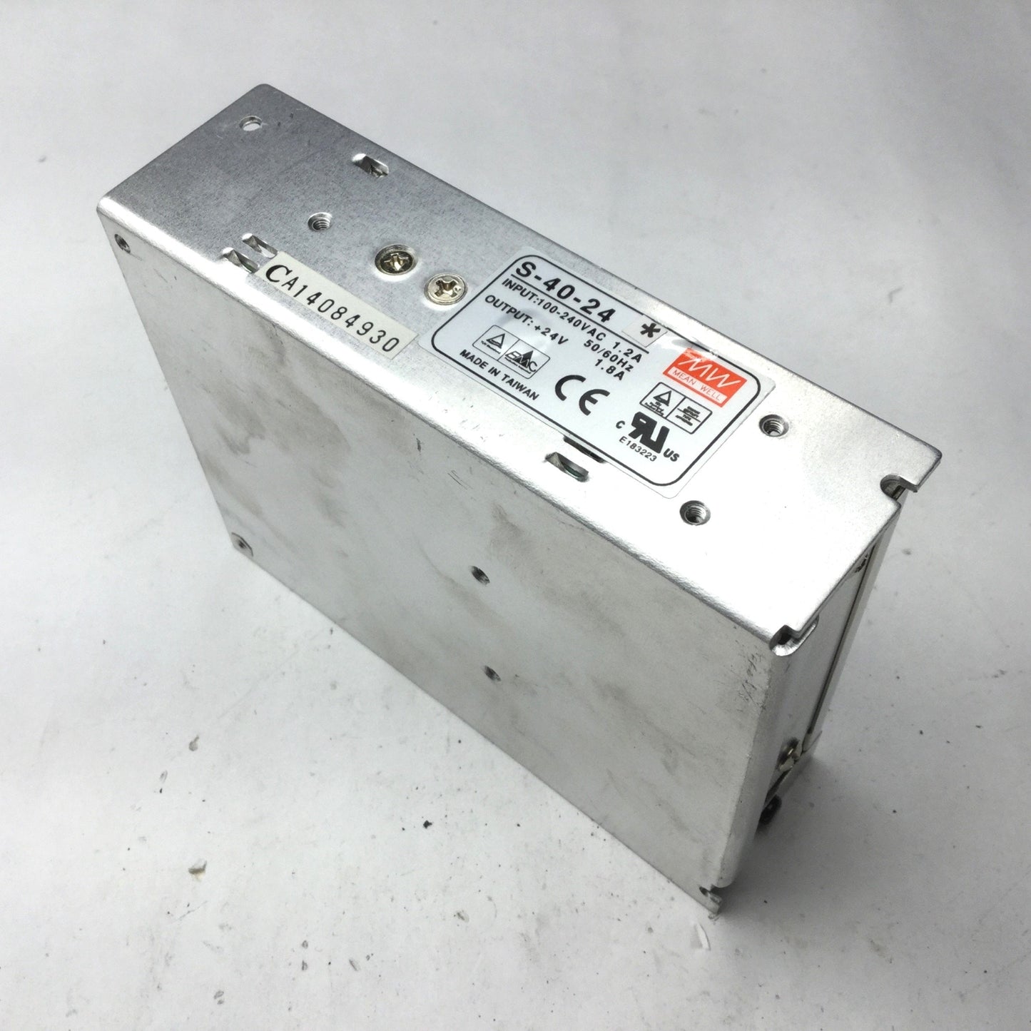 Used Mean Well S-40-24 Power Supply, In: 100-240VAC 1.2A 50/60Hz, Out: 12VDC 1.8A