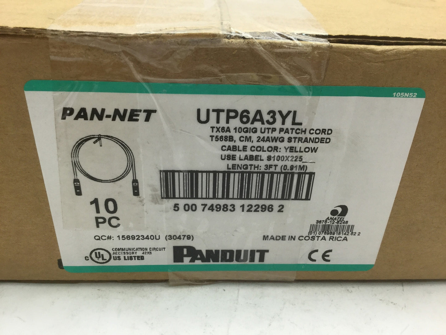 New Box of 10 New Panduit UTP6A3YL Patch Cords W/ MaTriX Tech 3' CAT 6A 10GB Yellow