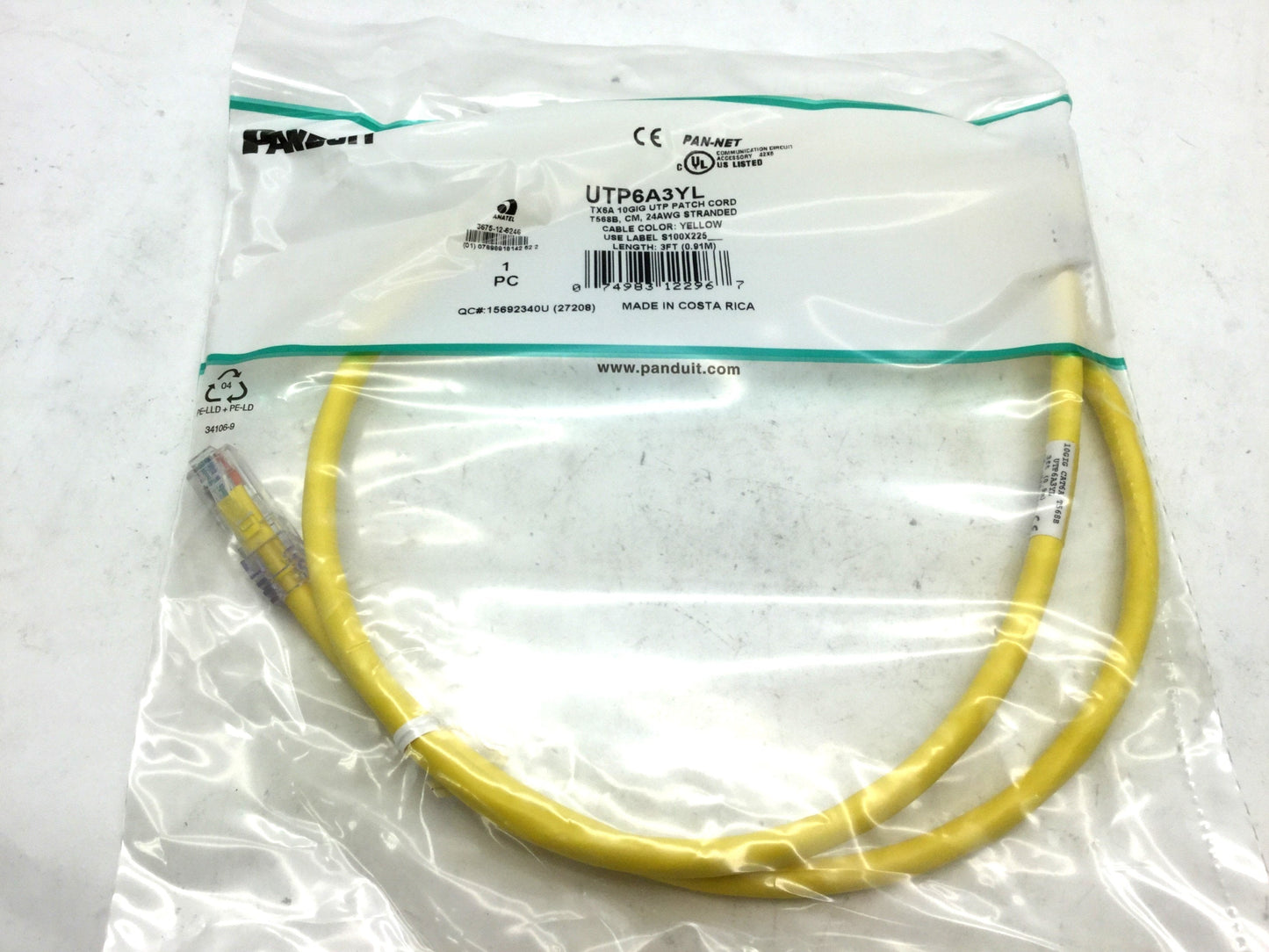 New Box of 10 New Panduit UTP6A3YL Patch Cords W/ MaTriX Tech 3' CAT 6A 10GB Yellow