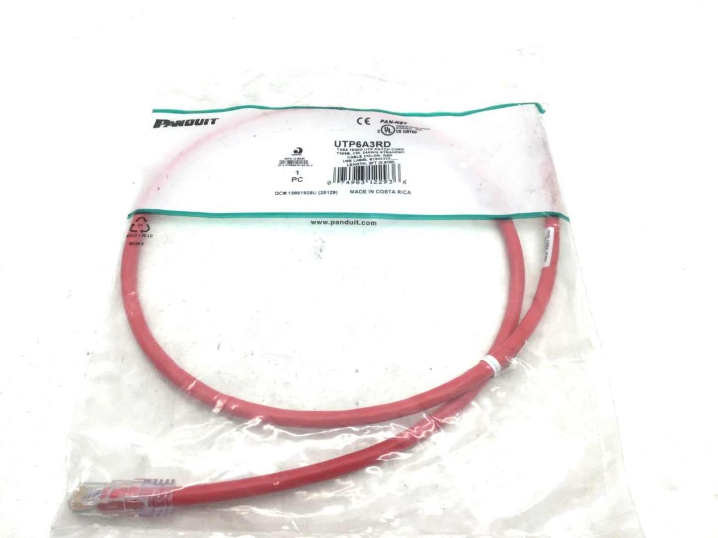 New Lot of 3 New Panduit UTP6A3RD Patch Cords W/ MaTriX Tech 3' CAT 6A 10GB RED