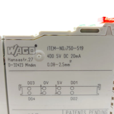 Used WAGO 750-519 Digital Output Module, 4 Outputs, for 750-377, 5VDC 20mA