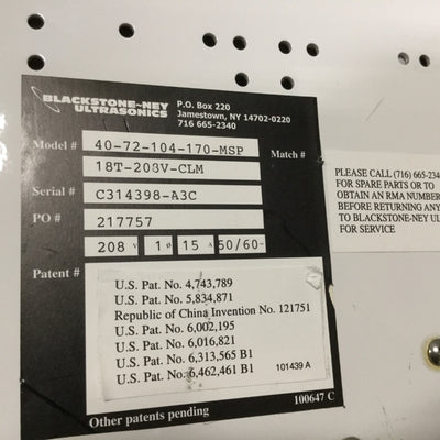 For parts or not working Blackstone-NEY 40-72-104-170-MSP Multisonik Ultrasonic Generator *For Parts*