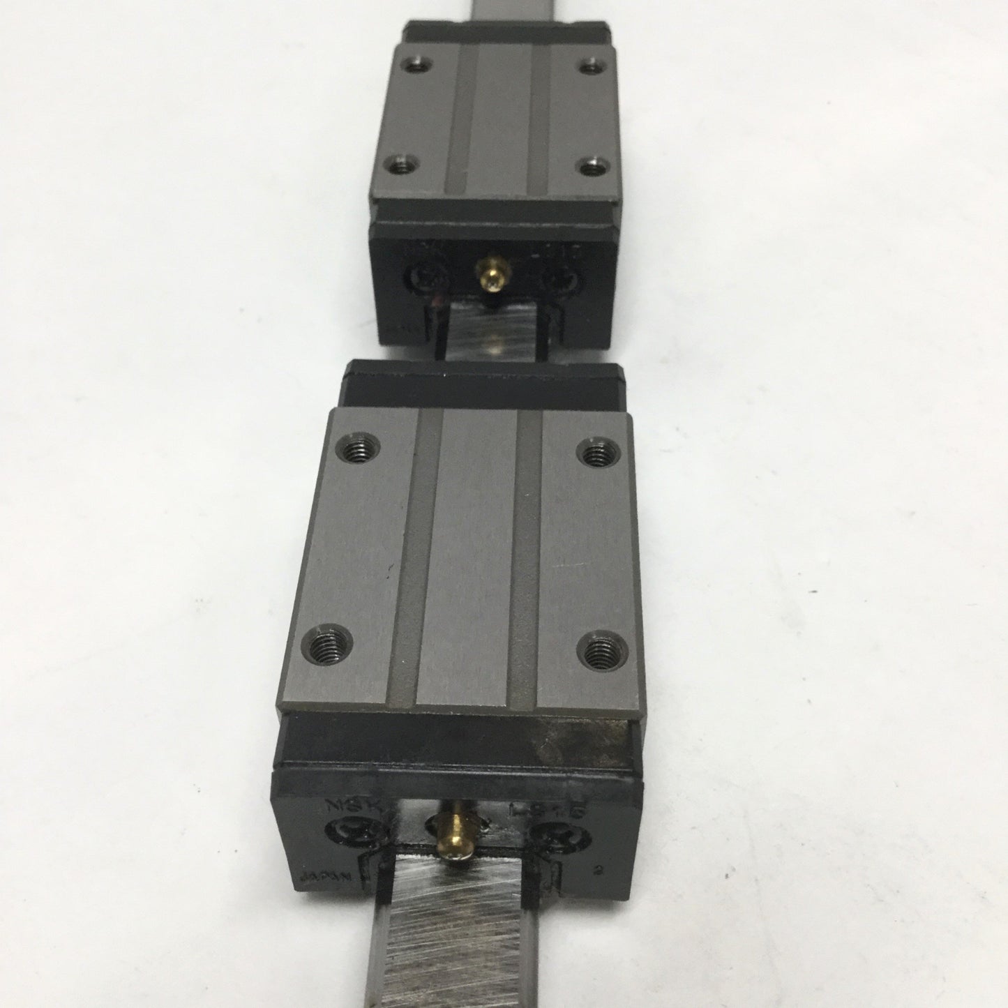 Used NSK LS15 (x2) Linear Ball Bearing Block Slide Carriages on 400mm Guide Rail