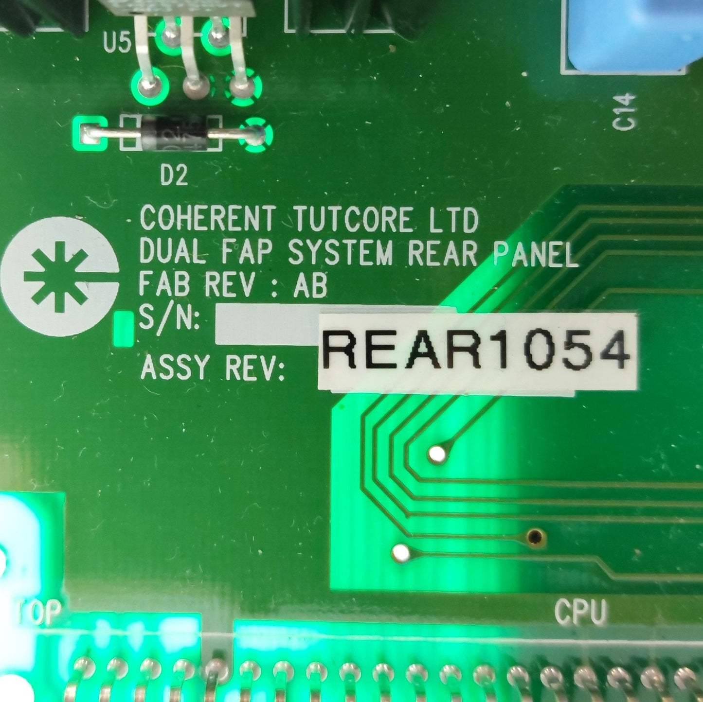 Used Coherent Rev. AB Duo FAP LASER Rear Panel Board 2x RJ45 15/9-Pin D-Sub 8-Pin DIN