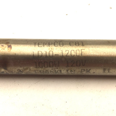 Used Tempco C81 LD10-1200F Heater Cartridge Rod 120VAC 1000W, 5/8" Diameter, 12" Long