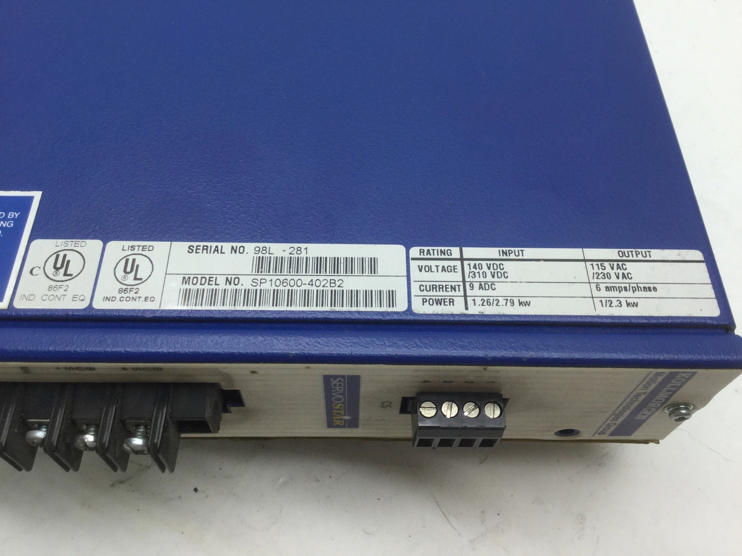 Used Kollmorgen Servostar SP10600-402B2 Servo Drive In: 140/310VDC