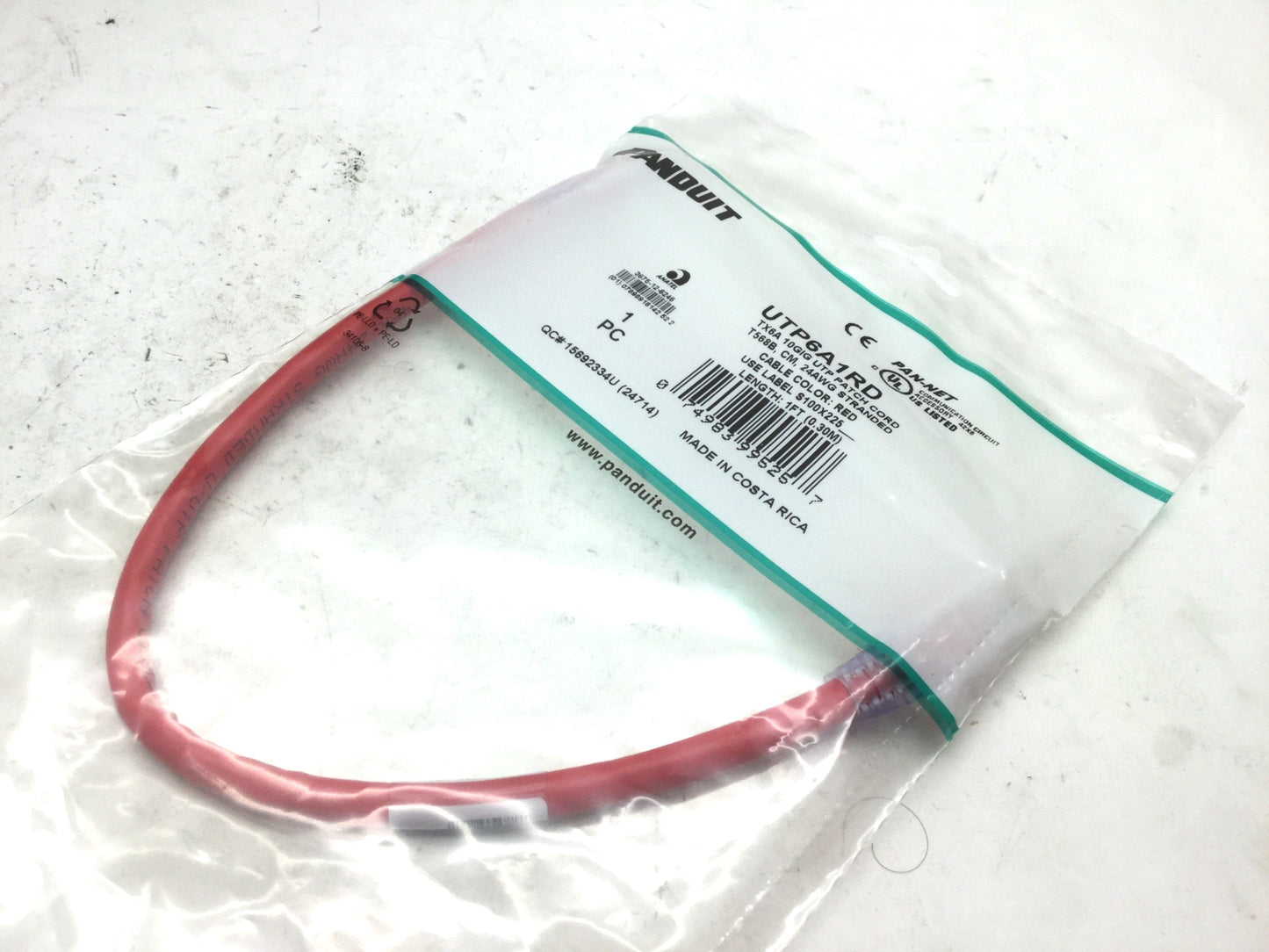 New Panduit UTP6A1RD Patch Cords 1' CAT 6A 10GB RED