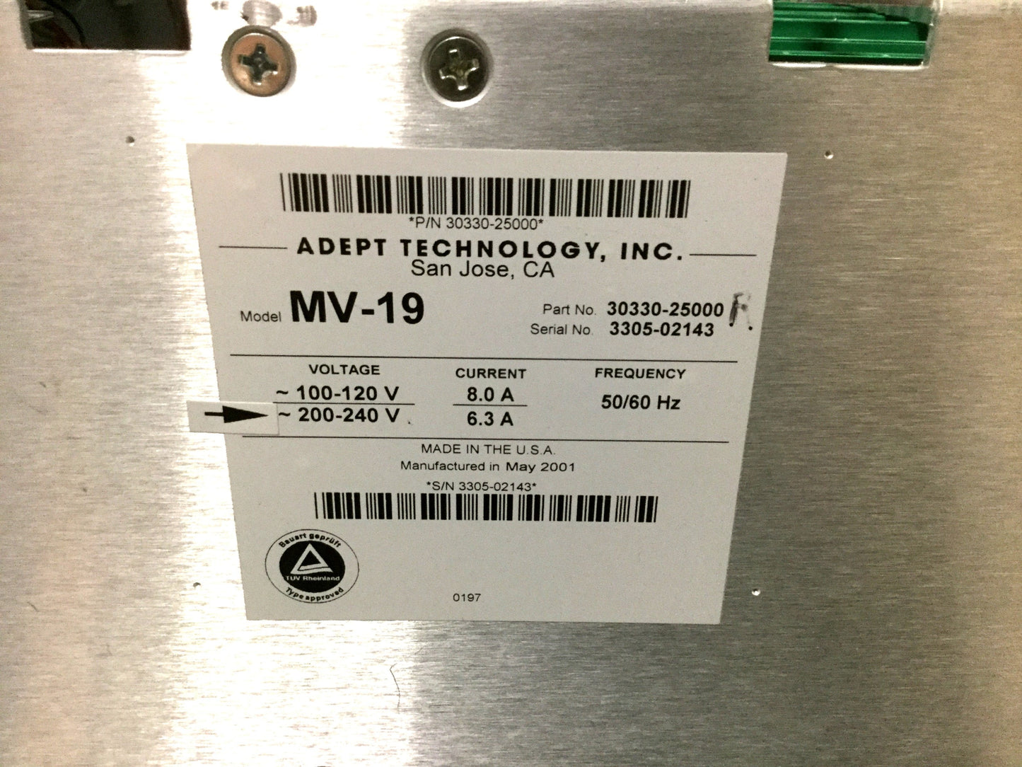 Used Adept MV-19 PLC Controller & Power Supply, 19-Slot, 240VAC, 30330-25000