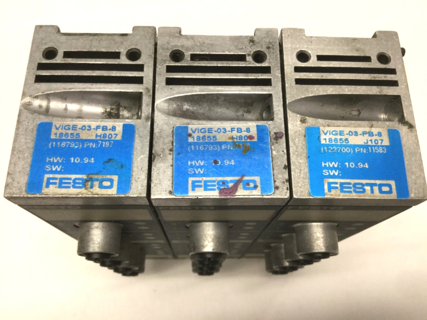 Used Lot of 3 Festo VIGE-03-FB-8 Valve Terminal Input Module, PNP, 8-Fold, 4-Pin