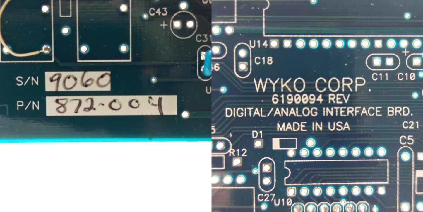 Used WYCO 872-004 6190094 Digital Analog Interface Board, ISA Slot, 15-Pin D-Sub