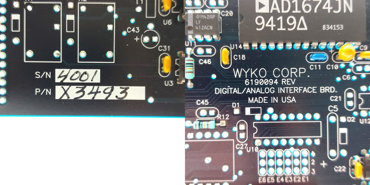 Used WYCO X3493 6190094 Digital Analog Interface Board, ISA Slot, 25-Pin D-Sub