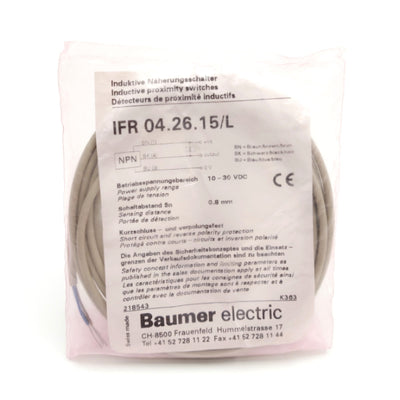 New Baumer Electric IFR 04.26.15/L Proximity Sensor, 0.8mm Sensing, NPN, 10-30VDC