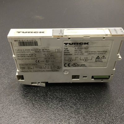 Used Turck BL20-GW-EN-IP Gateway For BL20 I/O System, 24VDC, 10-100Mbps, 1x RJ45