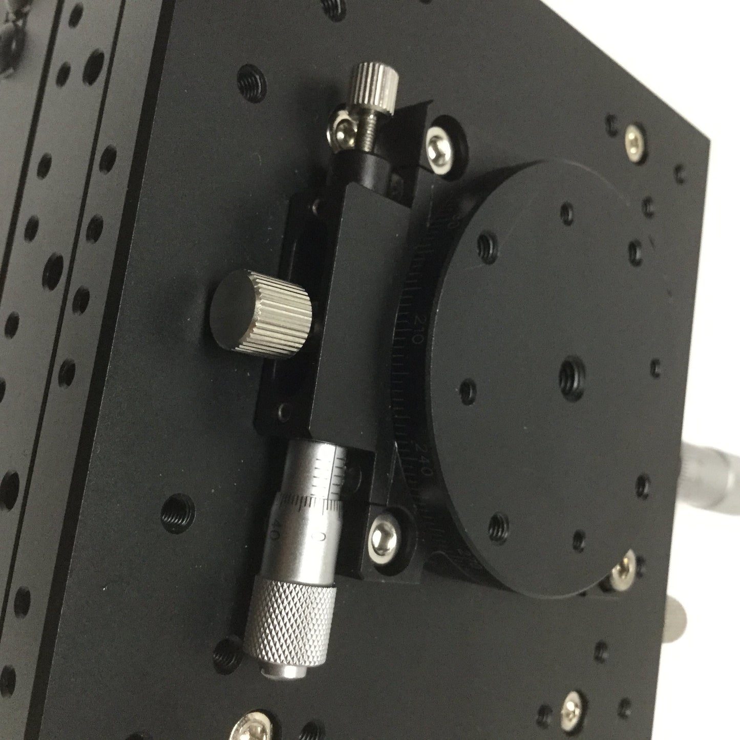 Used Manual Micrometer Positioner Stage 125mm XY + Ø60mm Rotary Axis, 25mm Travel