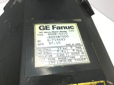 Used Fanuc A06B-0315-B003 AC Servo Motor 10S 150V 12Nm 7.6A 3Phase 8 Pole 2000RPM