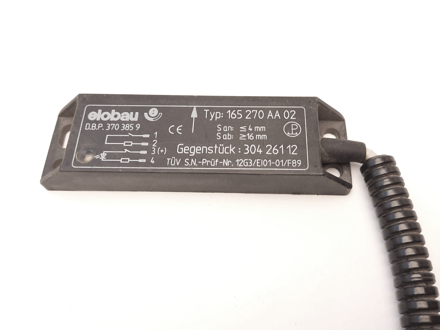 Used Elobau 165 270 AA 02 Safety Sensor, 4-Pin Male, Cable Length: 11", Range: 4-16mm