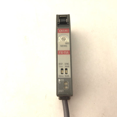 Used Sunx FX-11A Analog Fiber Sensor, 12-24VDC, 1-5VDC ó5mA Analog Output, No Cover