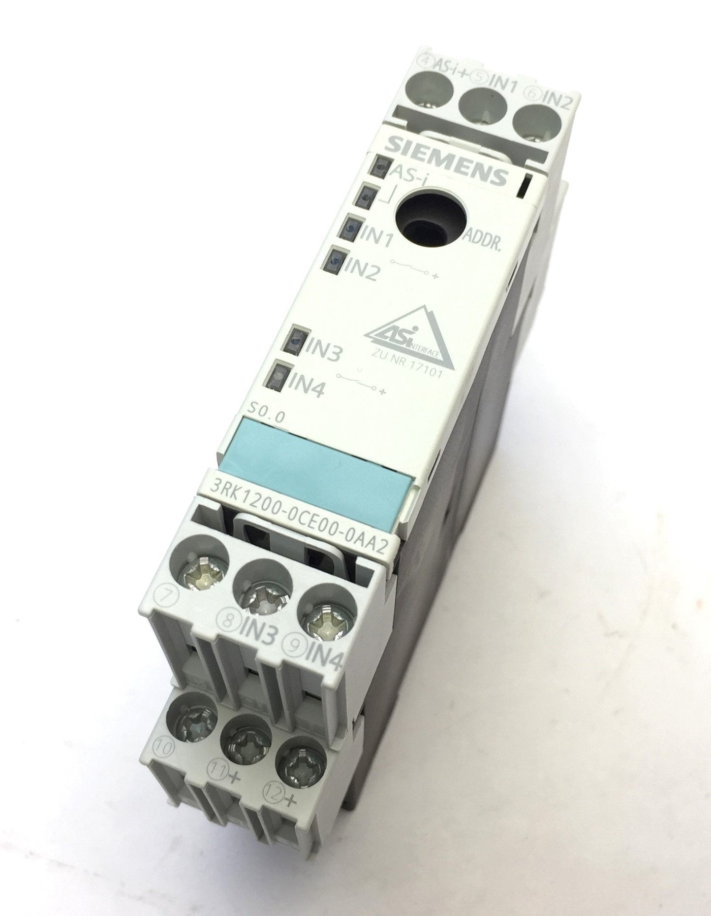 Used Siemens 3RK1200-0CE00-0AA2 AS-i Interface I/O Module, 4 Inputs, 24VDC, 50mA