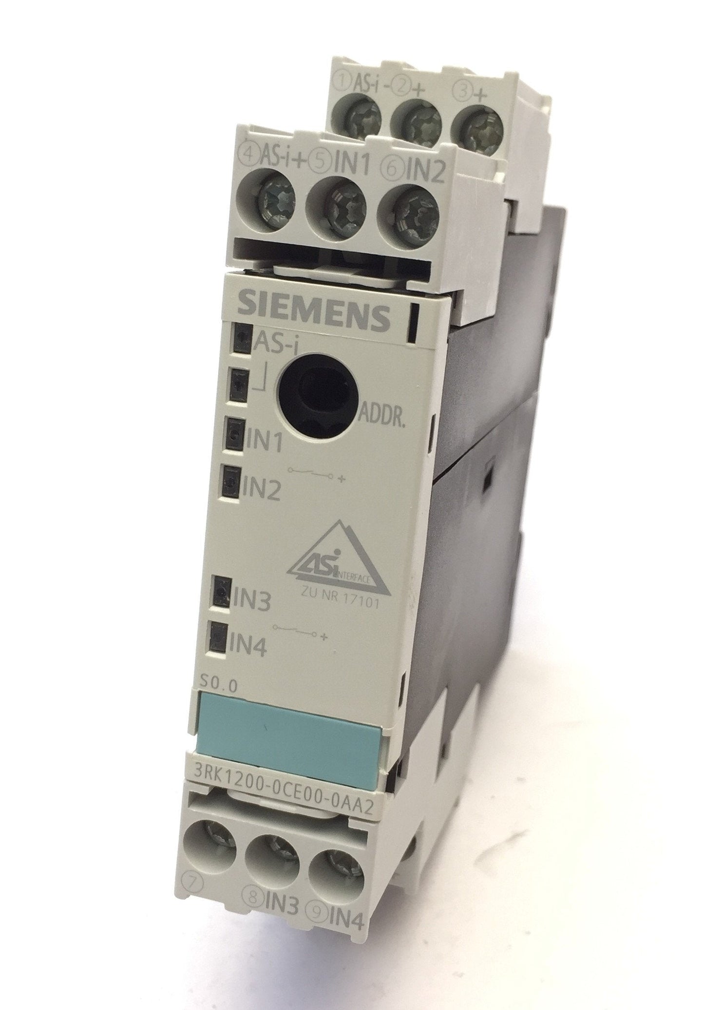 Used Siemens 3RK1200-0CE00-0AA2 AS-i Interface I/O Module, 4 Inputs, 24VDC, 50mA