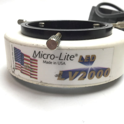 Used Micro-Lite LV2000 LED Microscope Ring Illuminator, 2.35", 6000k, 100-240VAC