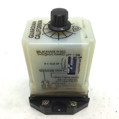 Used Guardian California 0521-1481-9100 Time Delay Relay 24V, 0.3-1.75 / 47-260 Sec