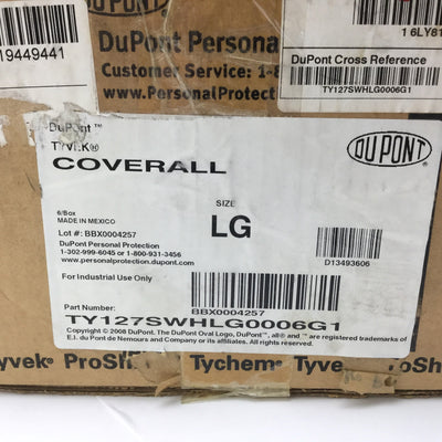 New Dupont Personal Protection Tyvek Proshield Coveralls Large 6-Pack White