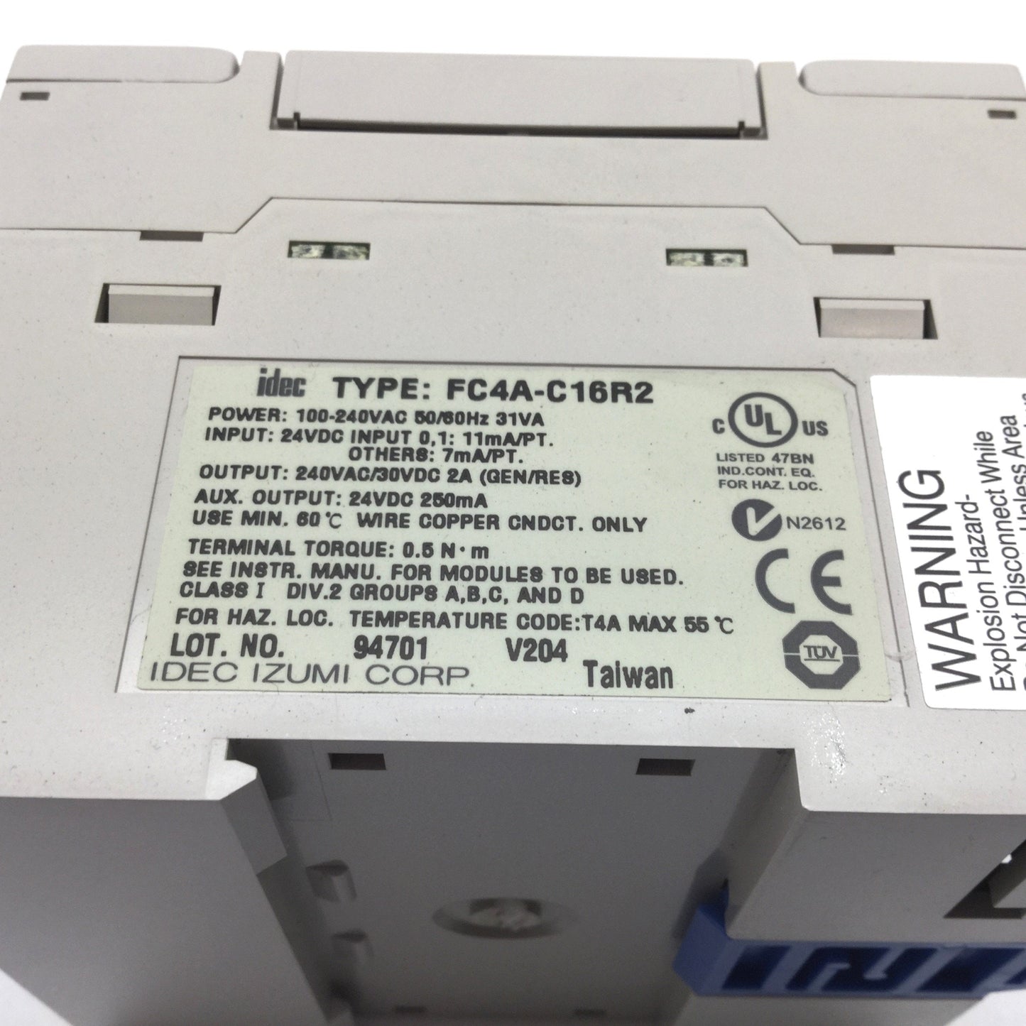 Used Idec FC4A-C16R2 MicroSmart PLC Module, Power: 100-240VAC 50/60Hz 31VA