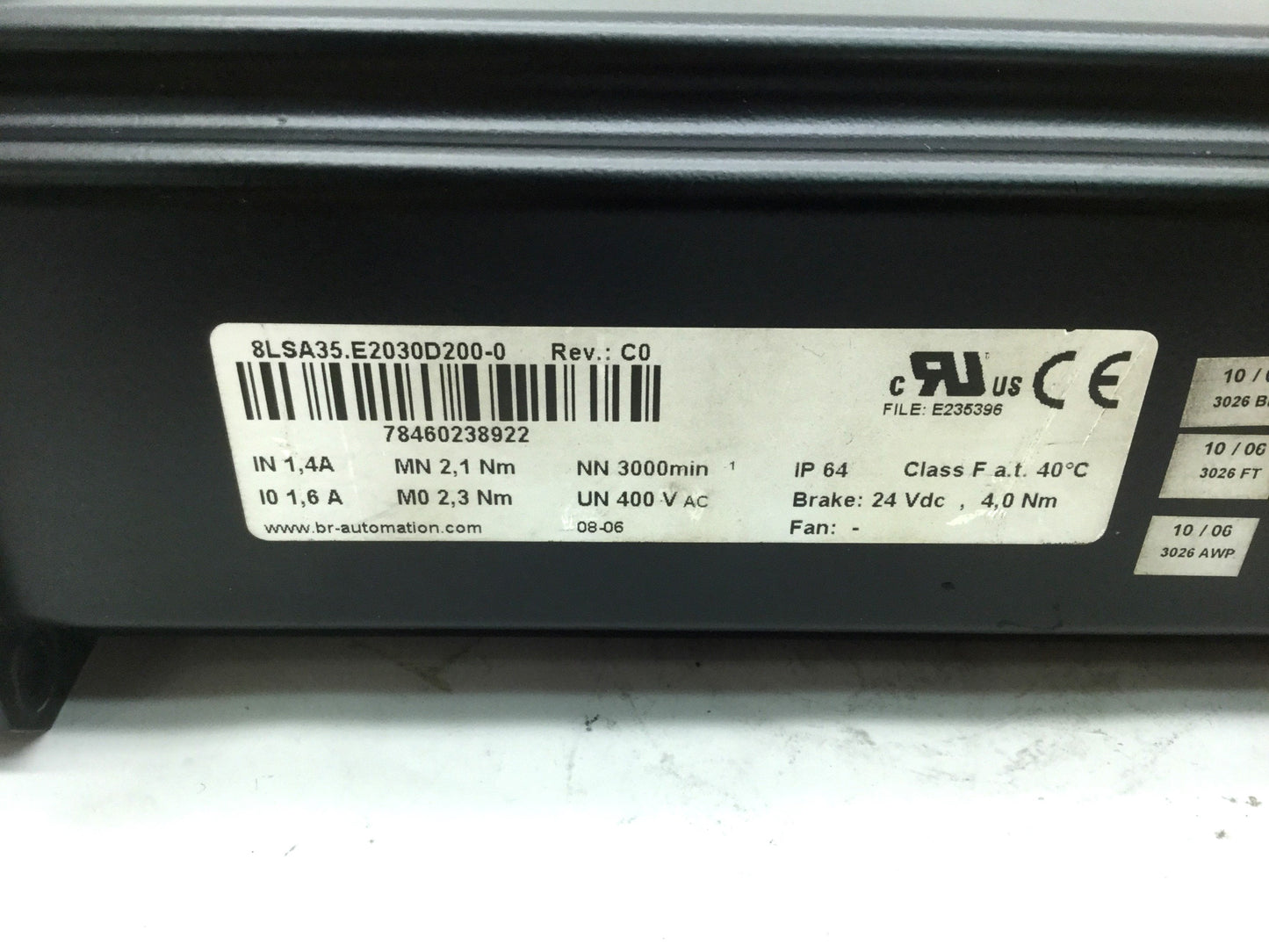 New Other BR Automation 8LSA35.E203D200-0 Servo Motor 400VAC 3000RPM Nema 34, Shaft: 14mm