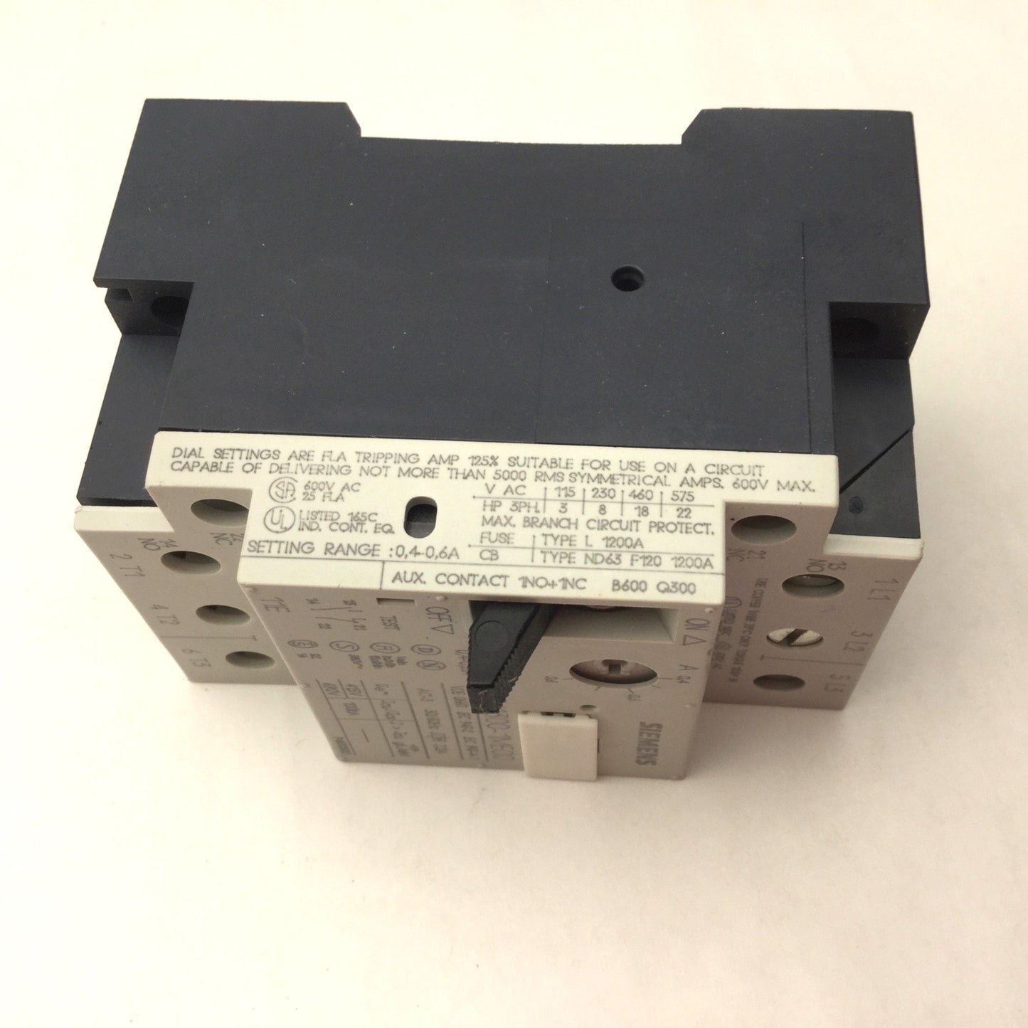 Used New Siemens 3VU1300-1ME00 Manual Motor Starter, 3-Pole, Current Range: 0.4-0.6A