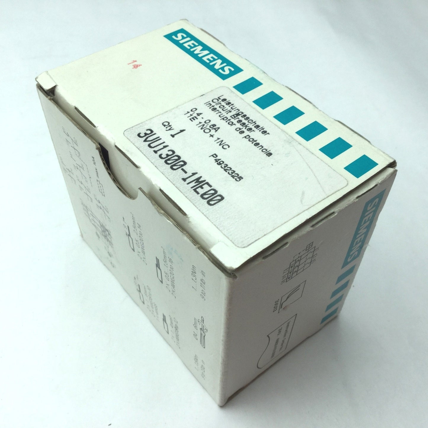 Used New Siemens 3VU1300-1ME00 Manual Motor Starter, 3-Pole, Current Range: 0.4-0.6A