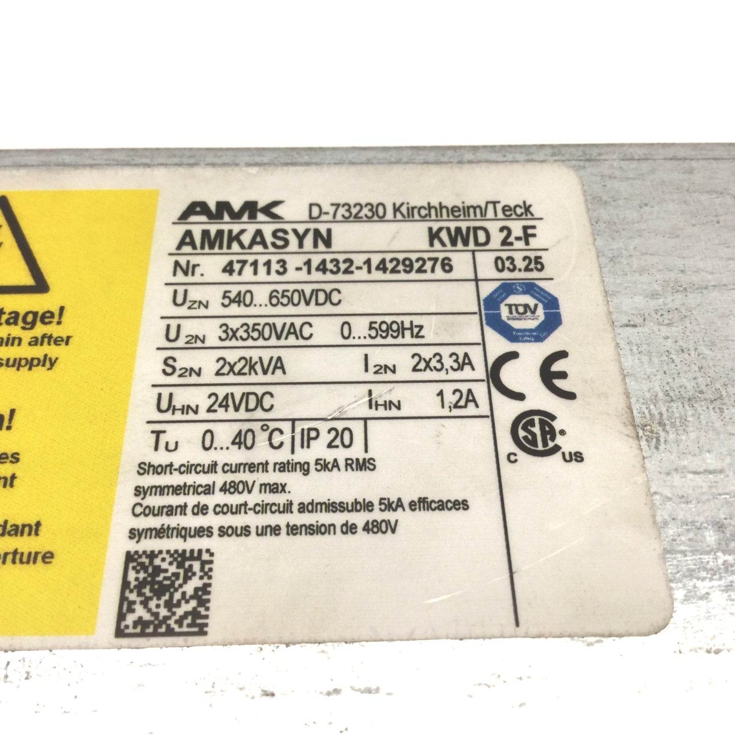 Used AMK AMKASYN KWD 2-F Double Inverter Module In: 540-650VDC Out: 3? 350VAC 0-599Hz