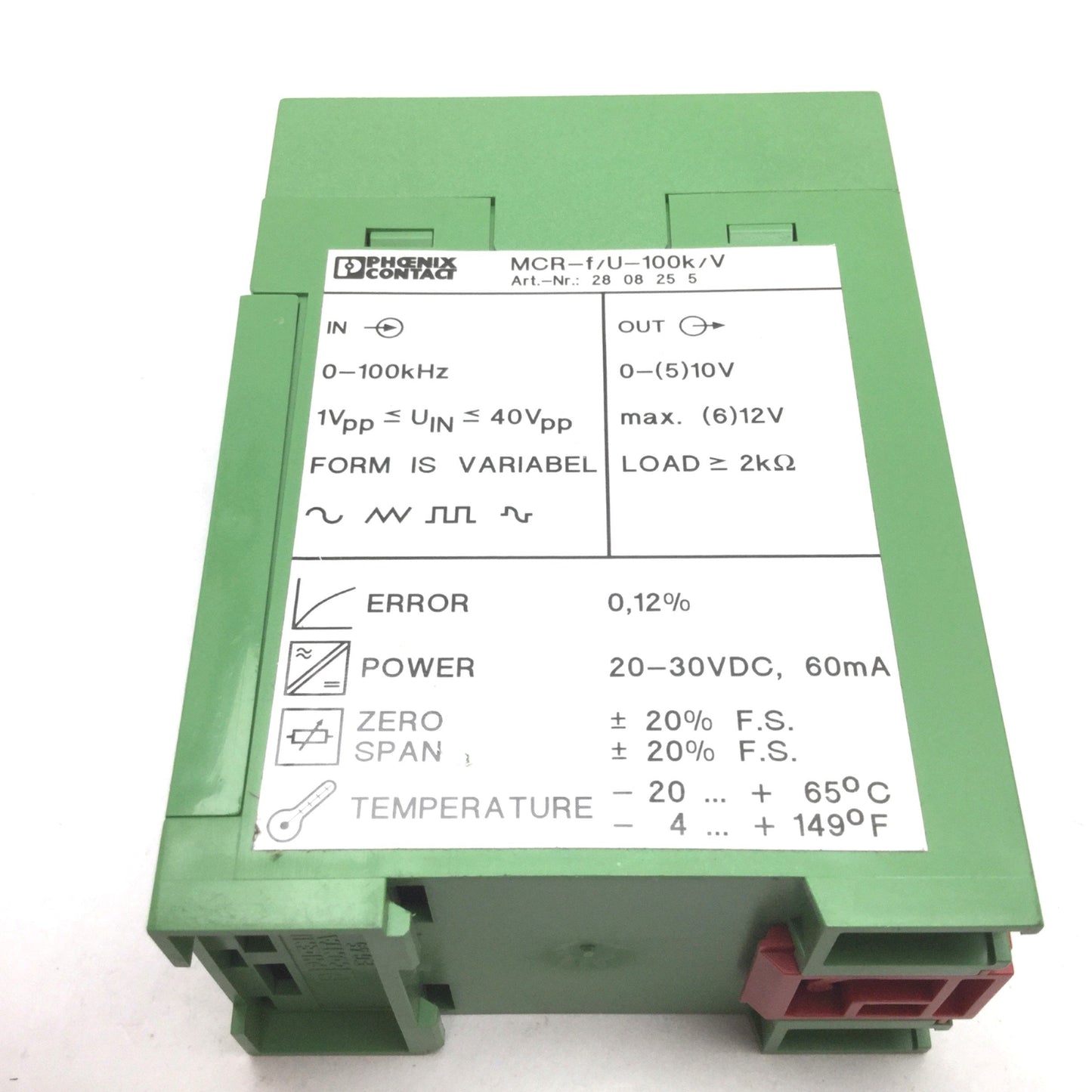 Used Phoenix Contact MCR-F/U-100K/V 2808255 Frequency Transducer Module, 20-30VDC