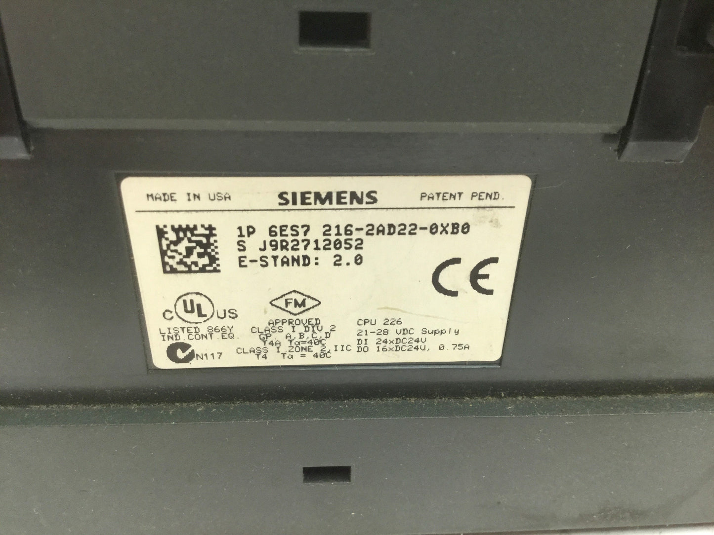 Used Siemens 6ES7 216-2AD22-0XB0 PLC Controller Processor 24VDC, Digital In 24 Out 16