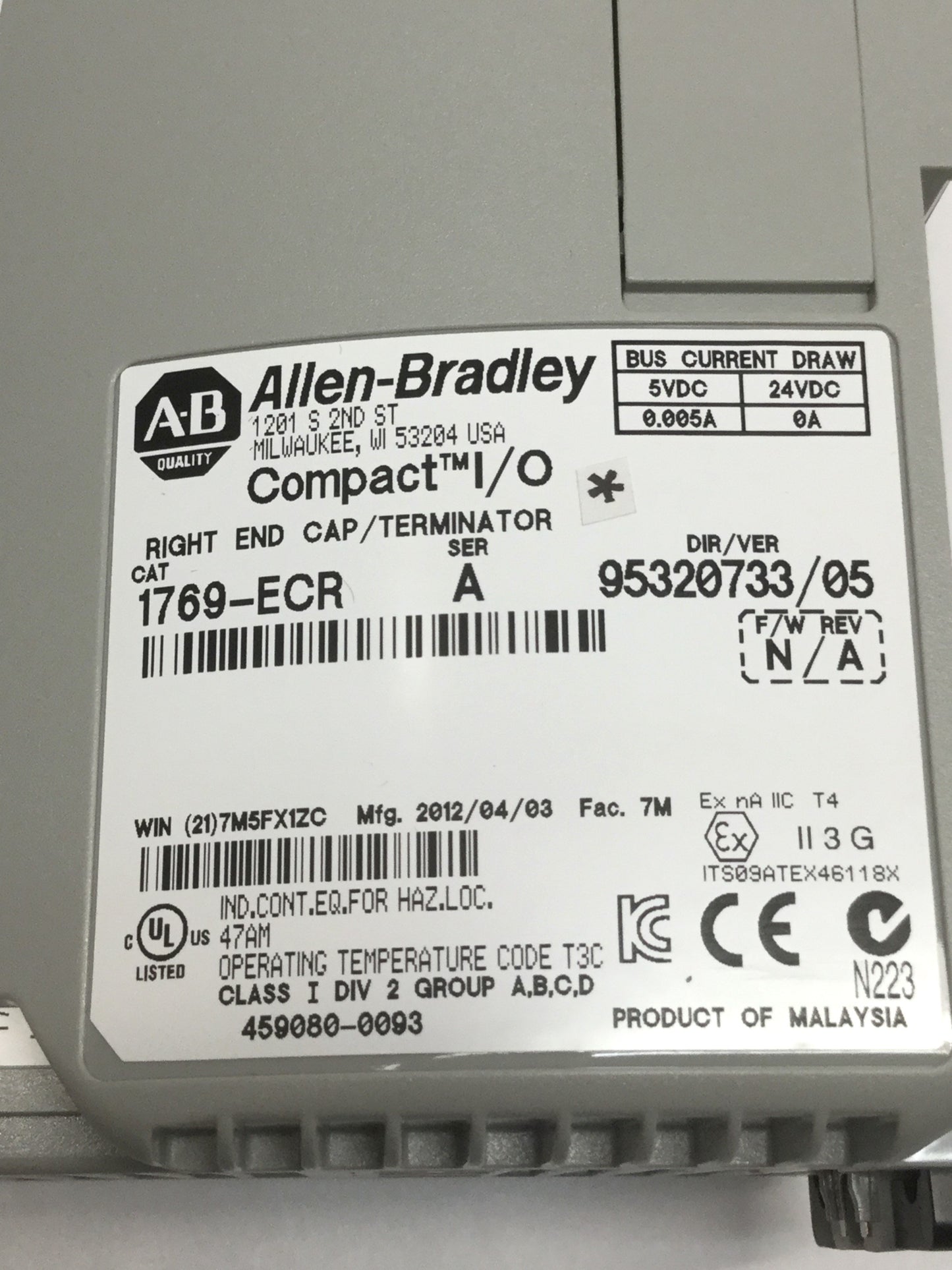 Used Allen Bradley 1768-L43/B CompactLogix 5343 PLC CPU Processor Module Unit, 2MB