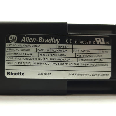 Used Allen Bradley MPL-A1530U-VJ42AA Kinetix AC Servo Motor 0.39kW 7000RPM 3PH 230VAC