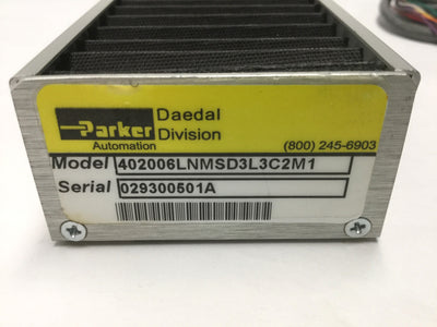 Used Parker 402006LNMSD3L3C2M1 Linear Ball Bearing Positioner, 6" Travel, 5mm Lead