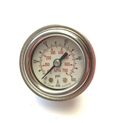 Used McDaniel Controls 1.25" Diameter Stainless Steel Pressure Gauge 0-100PSI 1/8"NPT