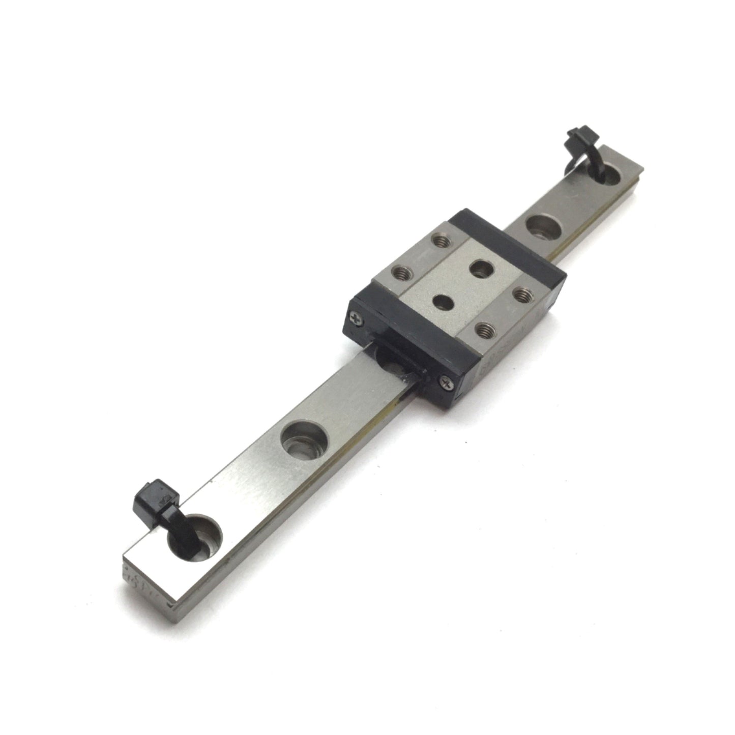 Used Misumi SSEBN10 Miniature Linear Guide, Rail: 115mm, Slide: 20mm x 30mm x 10mm