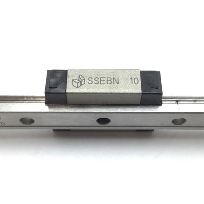 Used Misumi SSEBN10 Miniature Linear Guide, Rail: 115mm, Slide: 20mm x 30mm x 10mm