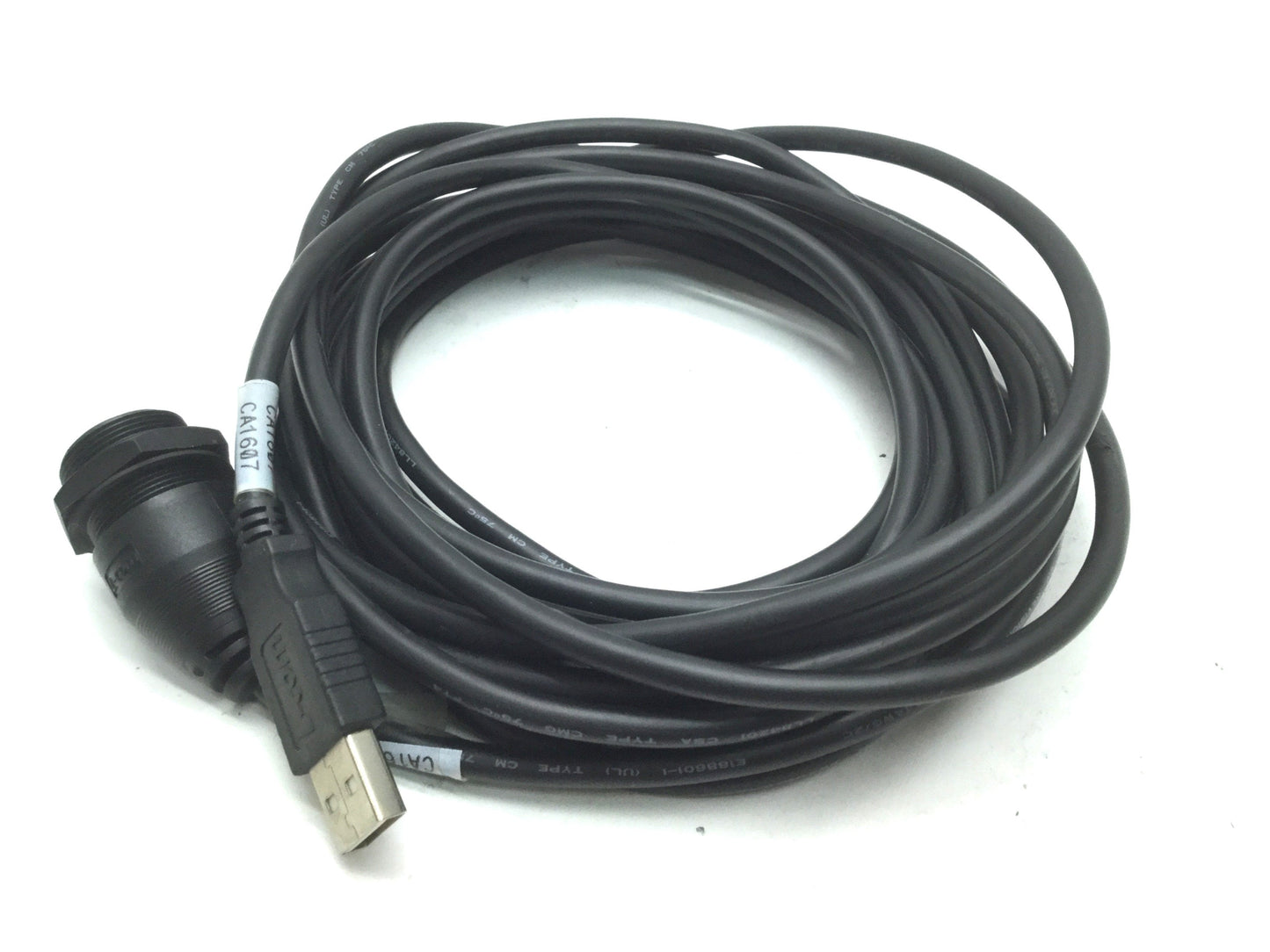 Used L-Com WPUSBAX-5M Panel Mount Type A Female to Male USB 2.0 Cable, 5M, Waterproof