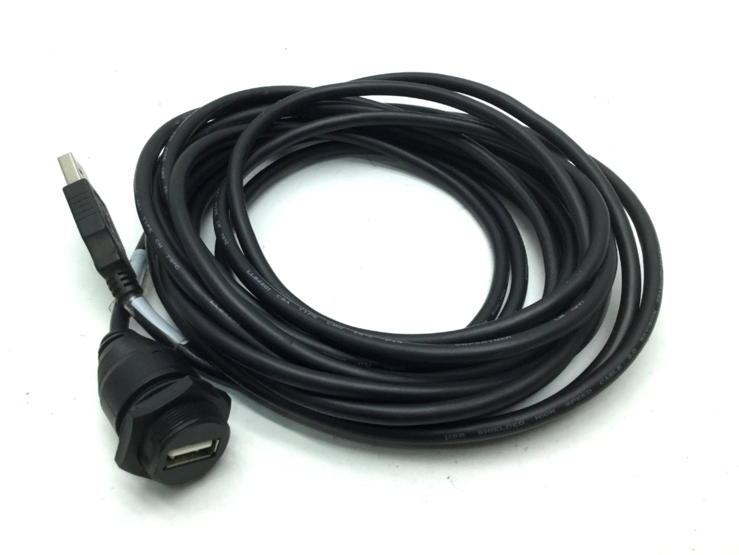 Used L-Com WPUSBAX-5M Panel Mount Type A Female to Male USB 2.0 Cable, 5M, Waterproof