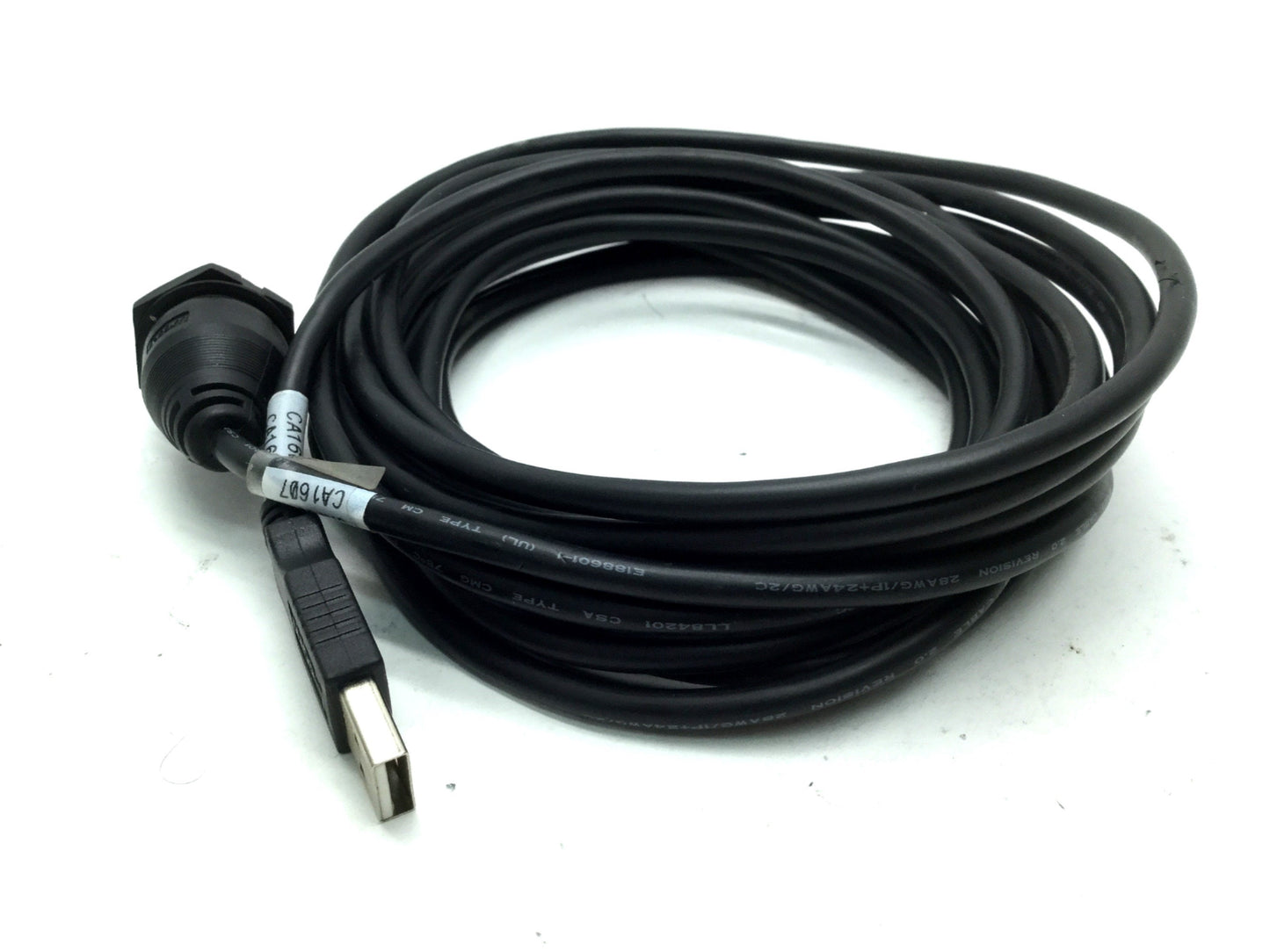 Used L-Com WPUSBAX-5M Panel Mount Type A Female to Male USB 2.0 Cable, 5M, Waterproof