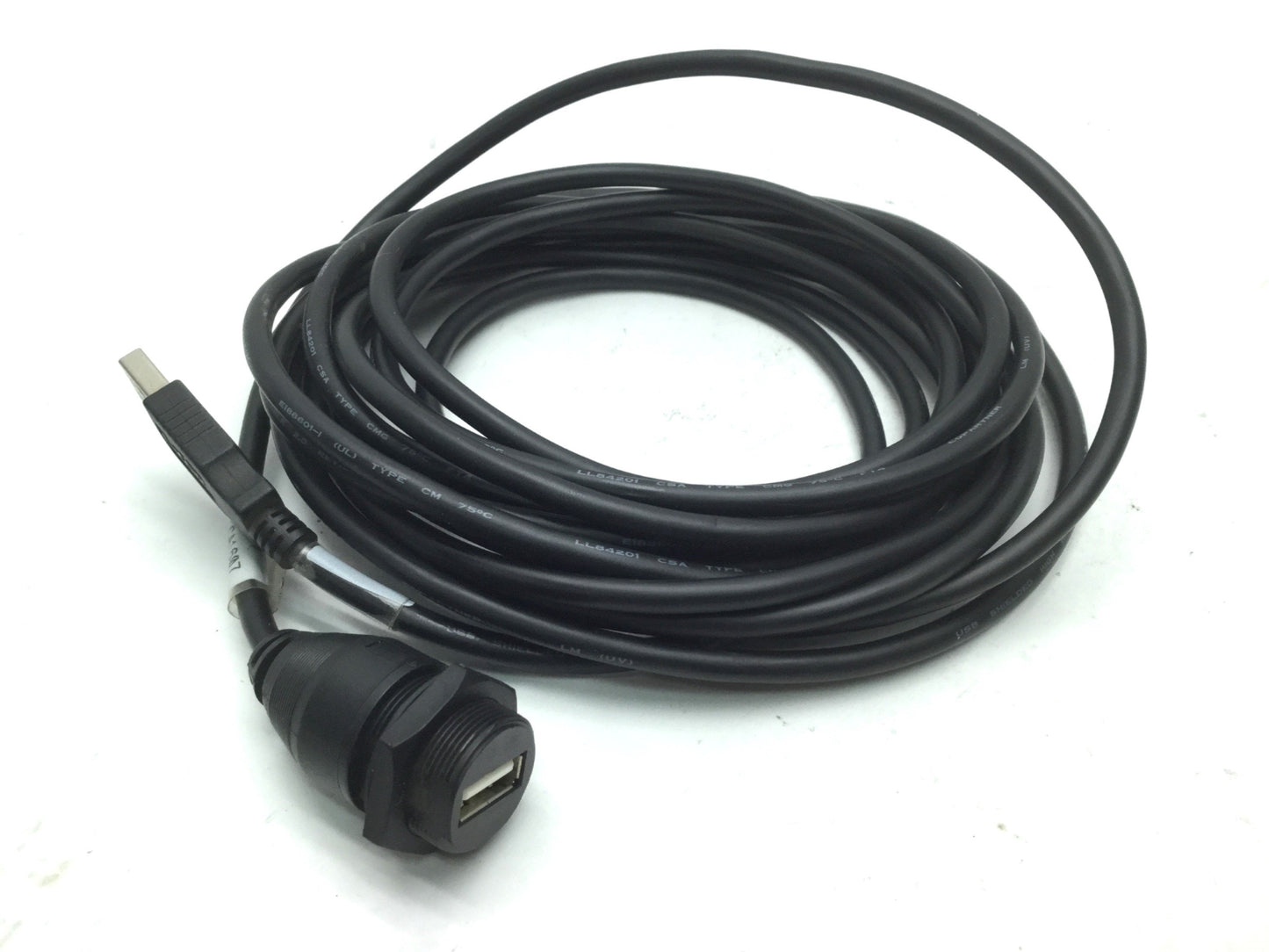 Used L-Com WPUSBAX-5M Panel Mount Type A Female to Male USB 2.0 Cable, 5M, Waterproof