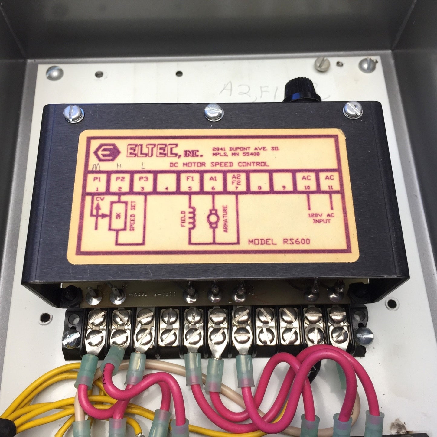 Used Eltec Inc RS600 DC Motor Speed Control, Hoffman Enclosure 10"x8"x4", 110VAC