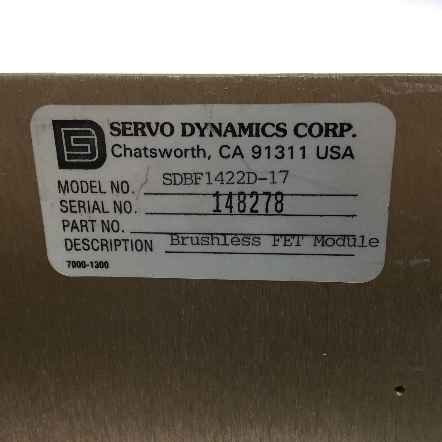 Used Servo Dynamics SDBF1422D-17 Analog Motor Drive Amplifier Brushless FET, 7V Tach