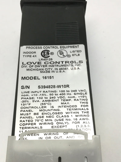 Used Love 16151 Self-Tune Temperature Process Controller Fuzzy 100-240VAC Relay Out