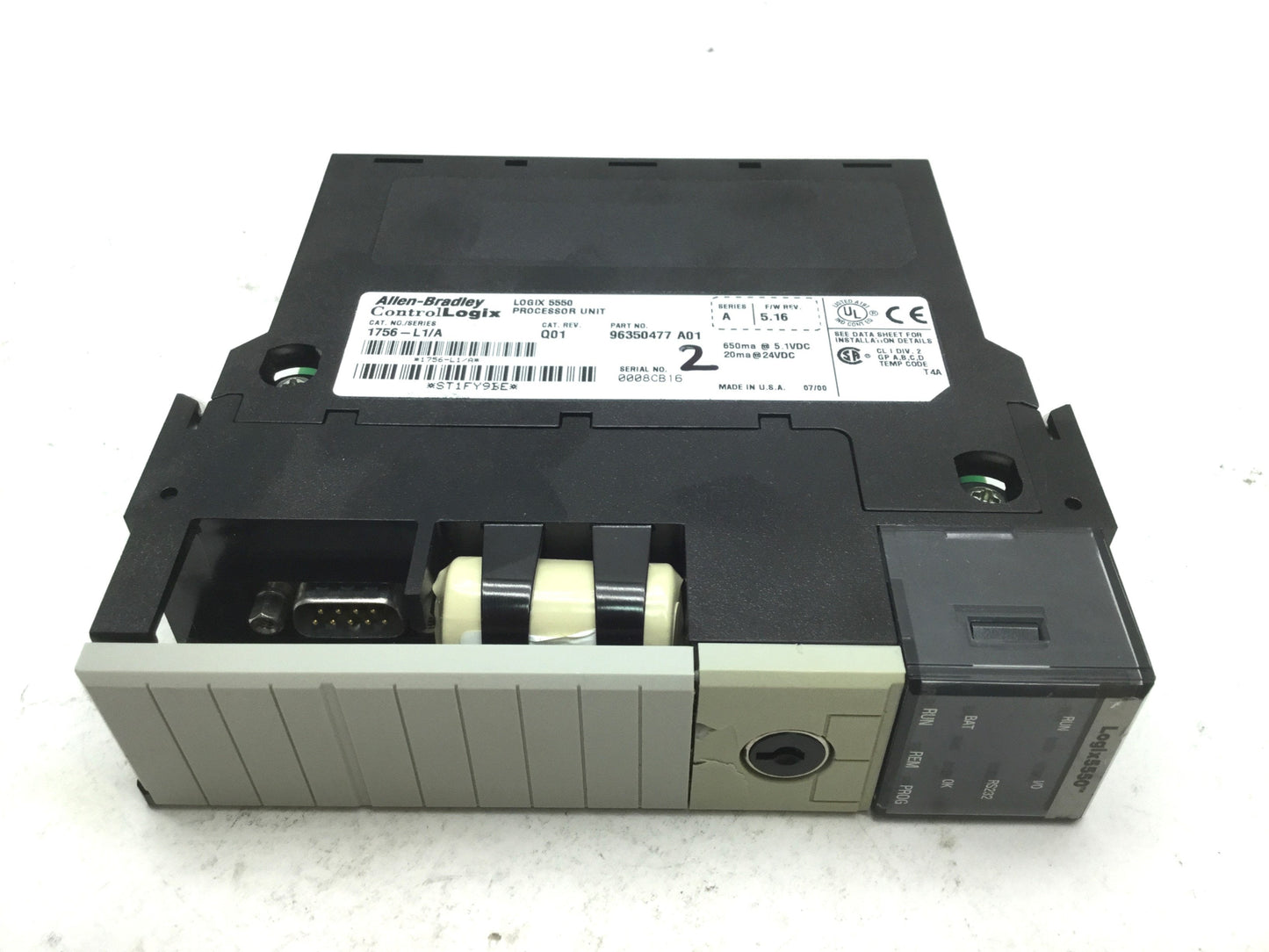 Used Allen Bradley 1756-L1/A ControlLogix 5550 CPU Processor Module Series A Rev 5.16